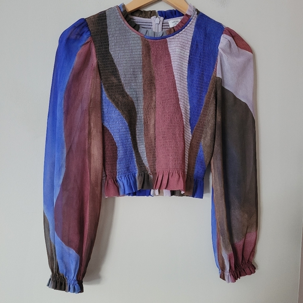Aritzia Wilfred Tempest Smocked Prairie Long Sleeve Blouse Size XS - Picture 2 of 8
